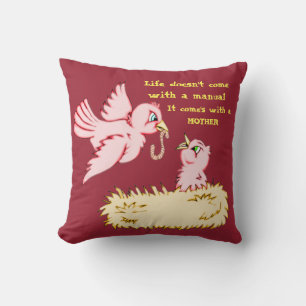 Cojín Decorativo Pájaro Rojo Madre Y Bebé