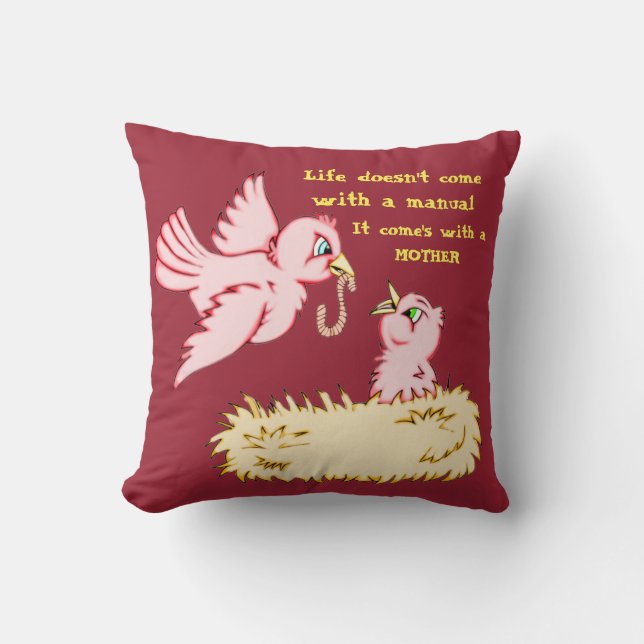Cojín Decorativo Pájaro Rojo Madre Y Bebé (Anverso)