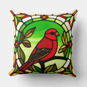 Cojín Decorativo Pájaro Rojo y Follaje Verde