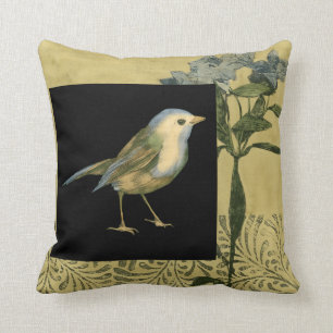 Cojín Decorativo Pájaro sobre fondo negro y vintage