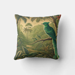 Cojín Decorativo Pájaro Tropical en exuberante selva verde