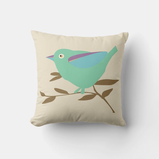 Cojín Decorativo Pájaro verde menta (Anverso)