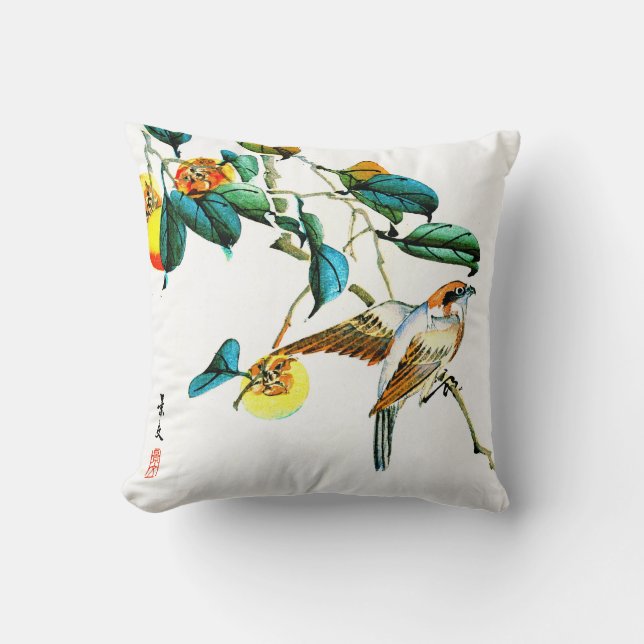 Cojín Decorativo Pájaro y caquis 1892 (Anverso)