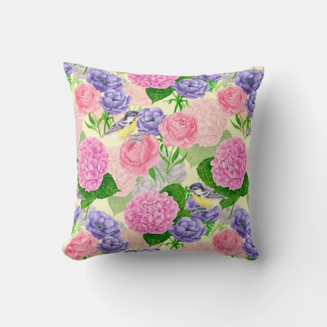 Cojín Decorativo Pájaro y flores (Anverso)