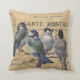 Cojín Decorativo pájaros azules, postal francesa, chic