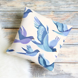 Cojín Decorativo Pájaros Azules Volando | Acuarela Moderna