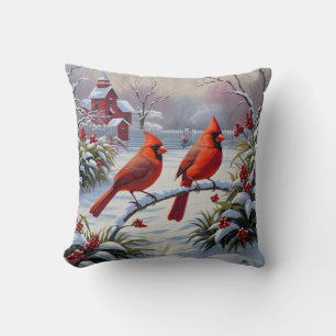 Cojín Decorativo Pájaros Cantores Cardenal Rojo