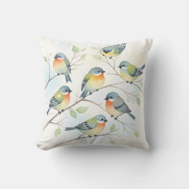 Cojín Decorativo Pájaros Cantores Dulces en Ramas Acuarela Floral