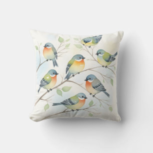 Cojín Decorativo Pájaros Cantores Dulces en Ramas Acuarela Floral