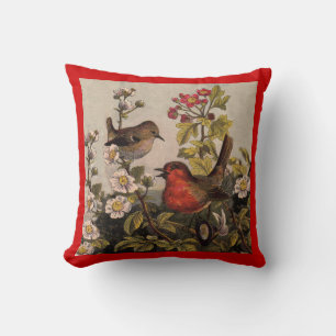 Cojín Decorativo Pájaros Cantores Robin Botánico Floral Vintage