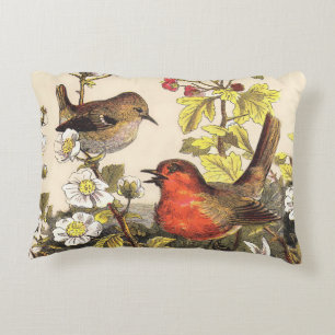 Cojín Decorativo Pájaros Cantores Robin Botánico Floral Vintage