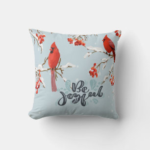 Cojín Decorativo Pájaros Cardinales Árbol Nieve