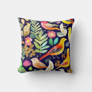 Cojín Decorativo Pájaros coloridos con motivos florales de decoraci