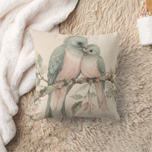 Cojín Decorativo Pájaros de amor al estilo acuarela vintage