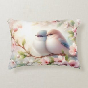 Cojín Decorativo Pájaros de amor de primavera Flor de cerezo floral