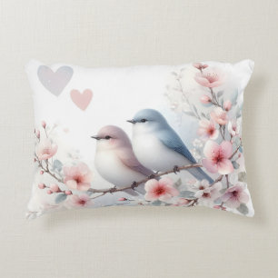 Cojín Decorativo Pájaros de amor romántico rama de flor de cerezo