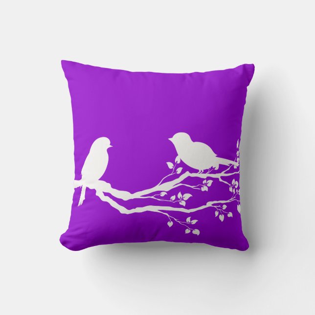 Cojín Decorativo Pájaros De Campo Violeta Oscura En Descanso (Anverso)