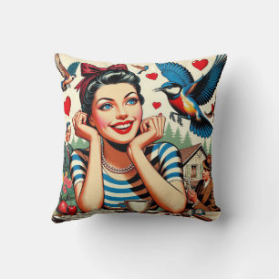 Cojín Decorativo Pájaros del amor retro