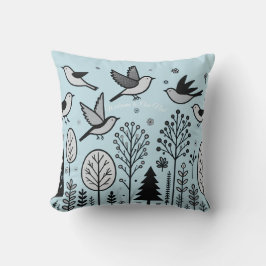 Cojín Decorativo Pájaros del Bosque Crepuscular Azul claro