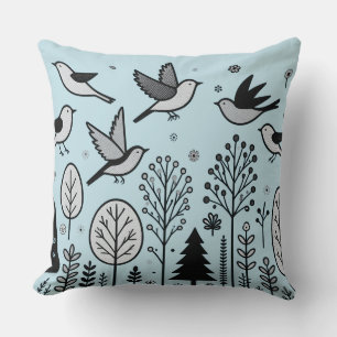 Cojín Decorativo Pájaros del Bosque Crepuscular Azul claro