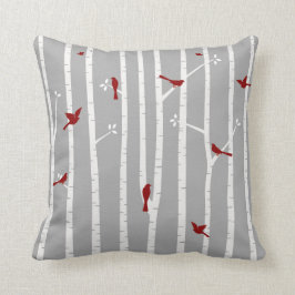 Cojín Decorativo Pájaros en gris blanco rojo de los árboles de