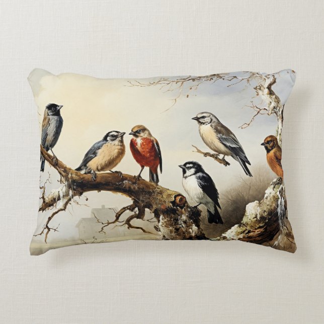 Cojín Decorativo Pájaros en Invierno (Anverso)