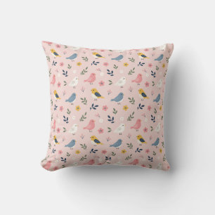 Cojín Decorativo Pájaros modernos dulces pequeños en rosa