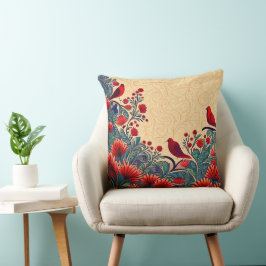 Cojín Decorativo Pájaros Rojos, Floral Abstract Swirls Folksy