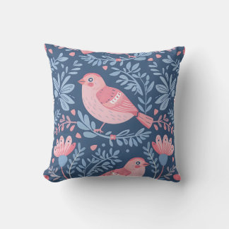 Cojín Decorativo Pájaros rosados finos en gris azul