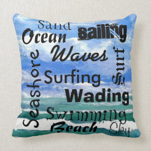 Cojín Decorativo Palabras de la navegación de la costa de la playa
