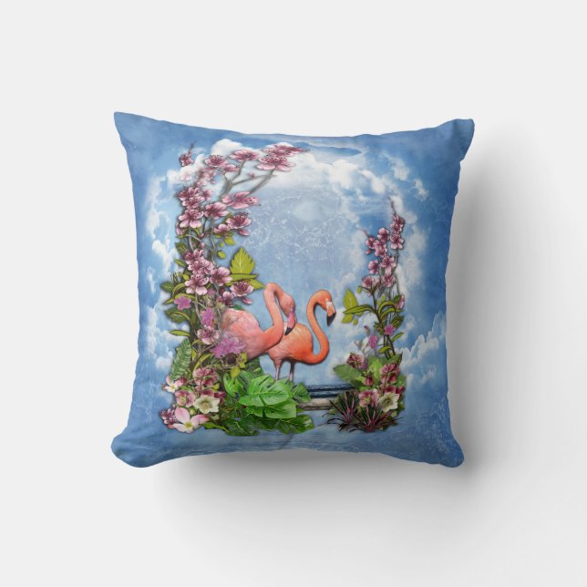 Cojín Decorativo Palacio de Mármol Azul de época tropical (Anverso)