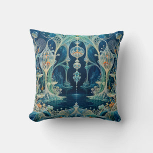Cojín Decorativo Palacios de fantasía submarinos azul teal
