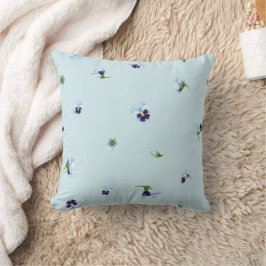 Cojín Decorativo Pale Aqua Blue Purple Pansy Floral Pattern