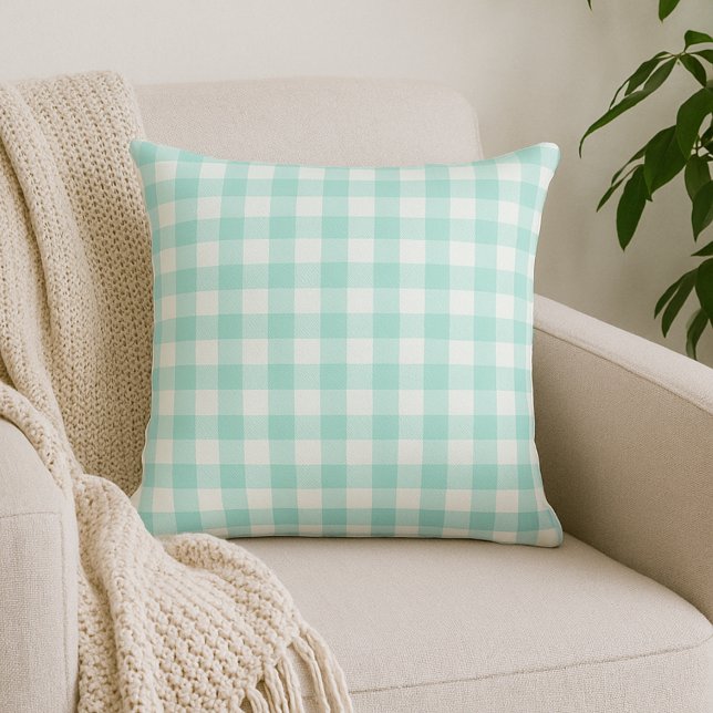 Cojín decorativo Pale Green Gingham Plaid (Subido por el creador)