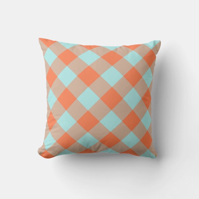 Cojín Decorativo Pale Turquoise Coral Gingham (Anverso)