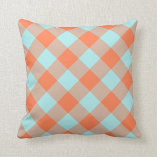 Cojín Decorativo Pale Turquoise Coral Gingham
