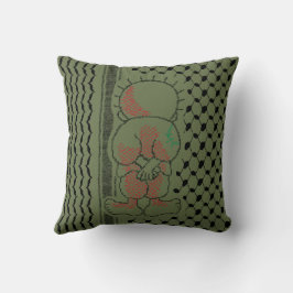 Cojín Decorativo Palestina Handala Kufiya Pattern Olive Green
