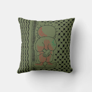 Cojín Decorativo Palestina Handala Kufiya Pattern Olive Green