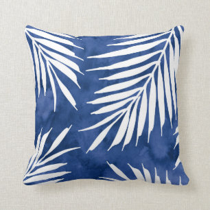 Cojín Decorativo Palm azul índigo deja una silueta acuarela
