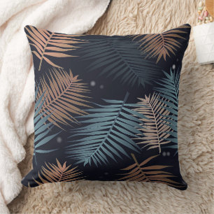 Cojín Decorativo Palm azul moderno deja patrón de jungla tropical