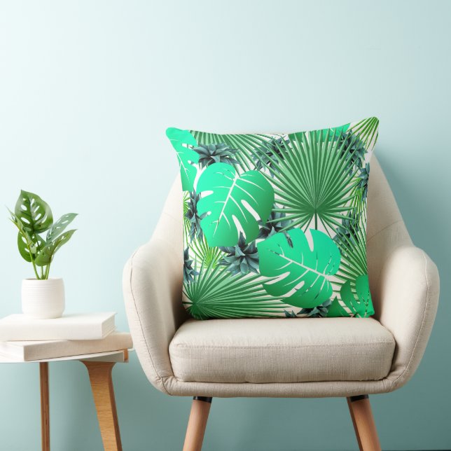 Cojín Decorativo Palm azul moderno deja patrón de jungla tropical (Silla)