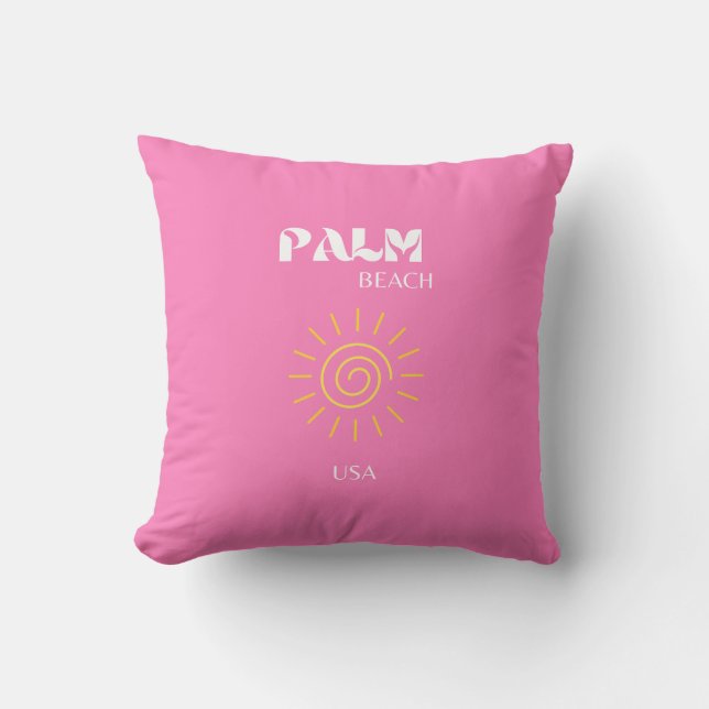 Cojín Decorativo Palm Beach, arte de viajes, preppy, rosa (Anverso)
