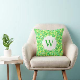 Cojín Decorativo Palm Beach Preppy Imprime conchas verdes Monograma