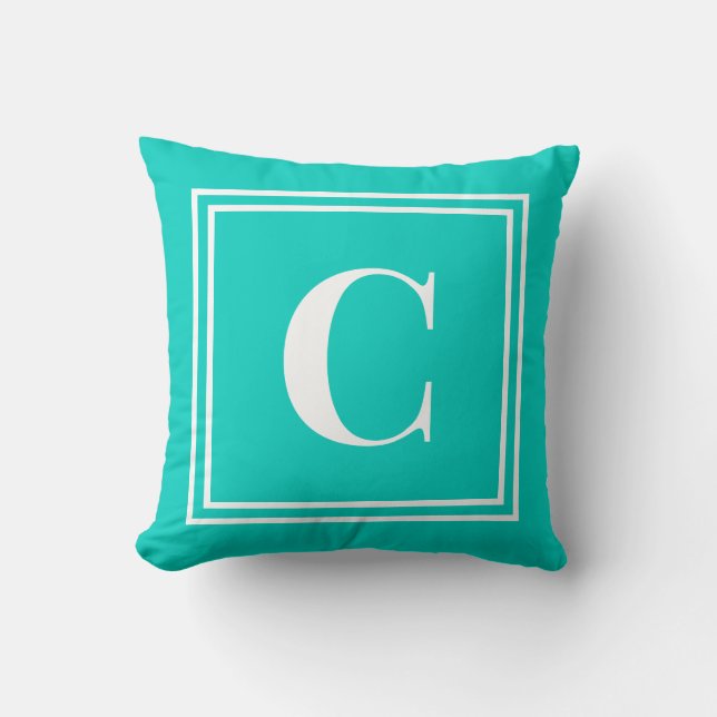 Cojín Decorativo Palm Beach Preppy Turquoise Monogram Throw Pillow (Anverso)