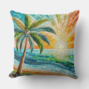 Cojín Decorativo Palm de sol de la playa tropical de Mosaic