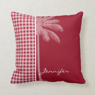 Cojín Decorativo Palm de verano; Carmine Red Gingham; Checkered