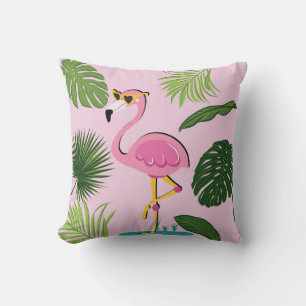 Cojín Decorativo Palm Flamingo deja diseño tropical