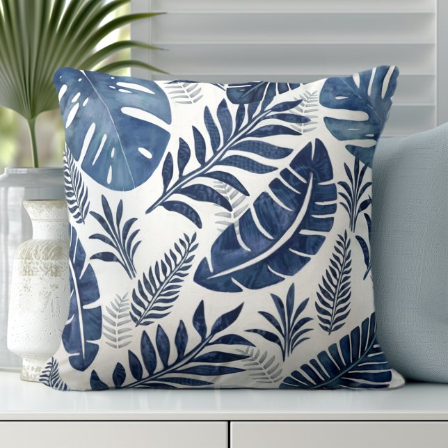 Cojín decorativo Palm Leaves (Elevate Your Décor: Discover our Elegant Coastal Throw Pillows in Blue & White)