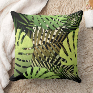 Cojín Decorativo Palm moderna deja la jungla tropical verde negro