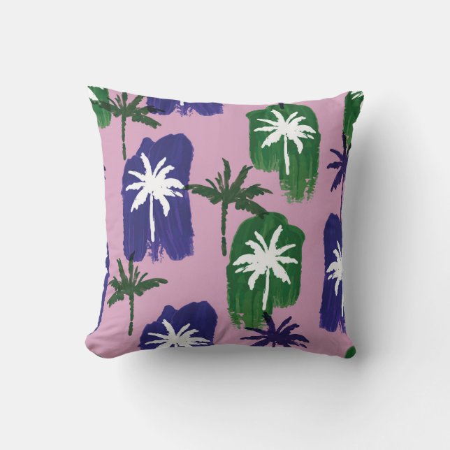 Cojín Decorativo Palm pintada, verde azul marino. (Anverso)